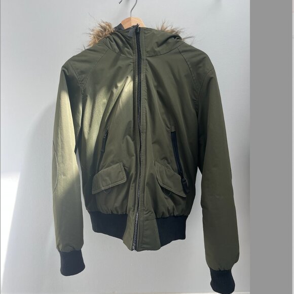 REVERSIBLE Garage Olive Green Winter Jacket with Fur Hood - Picture 1 of 4